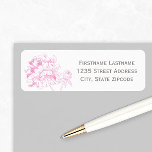 Étiquette Adresse de mariage aux fleurs de pivoine rose fuch