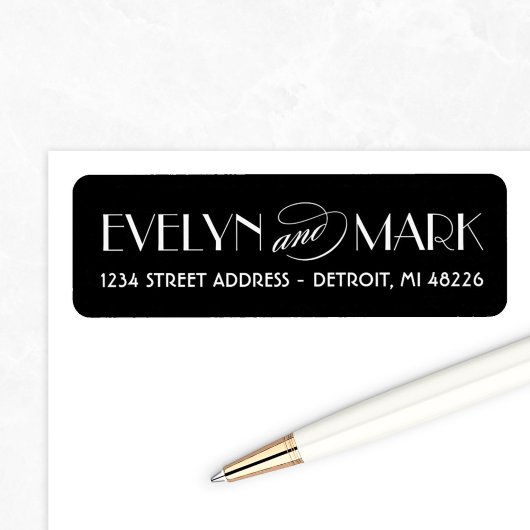 Étiquette Adresse de mariage avec monogramme Art Déco noir v