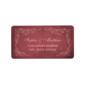Étiquette Adresse de mariage de vigne rouge foncé (Devant)
