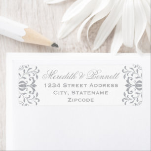Étiquette Adresse de Mariage Élégante Argentée Vintage Glamo