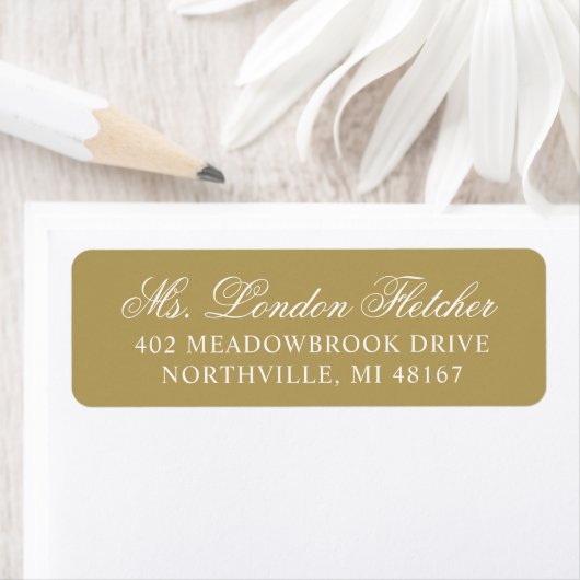 Étiquette Adresse de mariage élégante en or antique script (En situation)