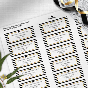 Étiquette Adresse de mariage élégante noir blanc rayure or