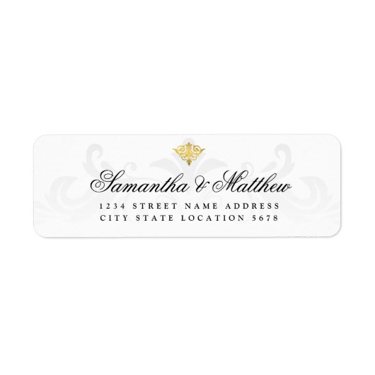 Étiquette Adresse de mariage élégante vintage or motif damas (Devant)