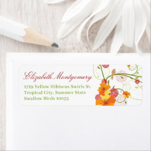Étiquette Adresse de mariage florale à l'hibiscus jaune et a