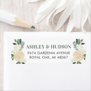 Étiquette Adresse de mariage florale de verdure en or vert