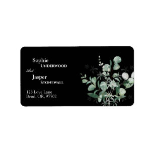 Étiquette Adresse de mariage noir à verdure moderne