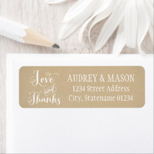 Étiquette Adresse de mariage Rustique Kraft Amour et Merci