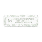 Étiquette Adresse de monogramme de toile botanique vert saug (Devant)