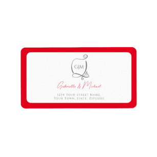 Étiquette Adresse de monogramme simple et élégant rouge ceri