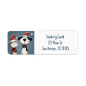 Étiquette Adresse de Noël de chat et chien mignons (Devant)