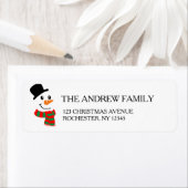 Étiquette Adresse de Noël du bonhomme de neige blanc (En situation)