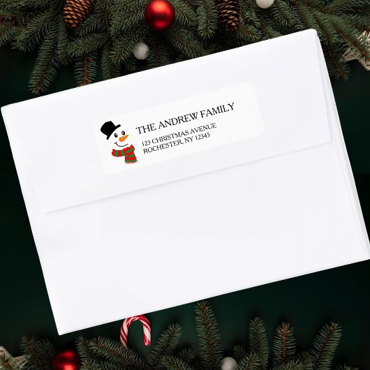 Étiquette Adresse de Noël du bonhomme de neige blanc