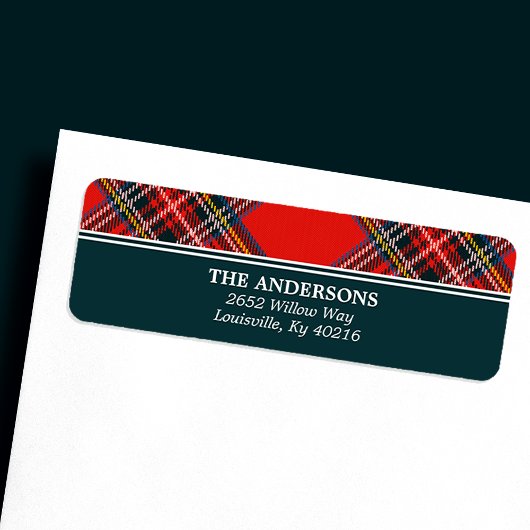 Étiquette Adresse de Noël rouge Tartan Plaid