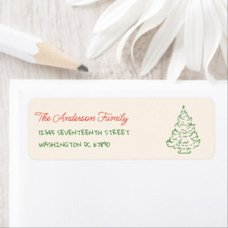 Étiquette Adresse de Noël Rouge Vert Dessinée à la Main Rétr