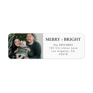 Étiquette Adresse de photo de famille vert foncé Joyeux et l