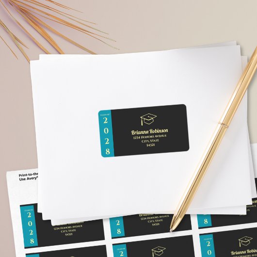 Étiquette Adresse de remise de diplôme moderne turquoise