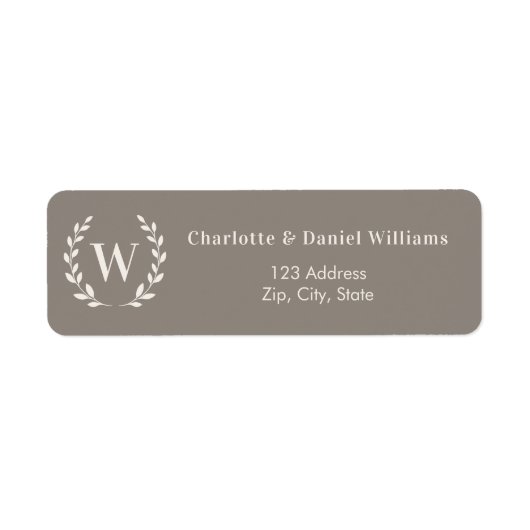 Étiquette Adresse de retour avec monogramme initial et couro (Devant)