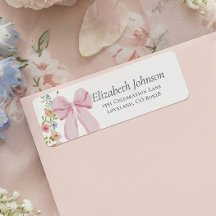 Adresse de Retour Baby Shower Fleur Rose Ruban