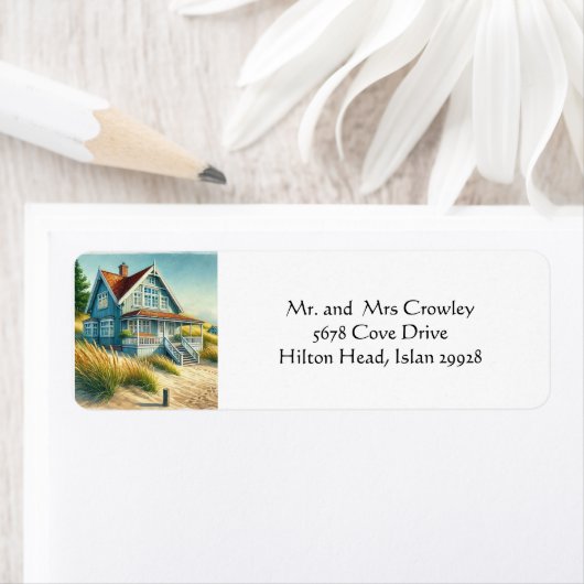 Étiquette Adresse de retour Beach House (En situation)