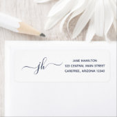 Étiquette Adresse de Retour Bleu Foncé Monogramme (En situation)