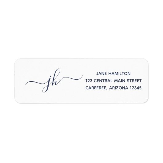 Étiquette Adresse de Retour Bleu Foncé Monogramme (Devant)