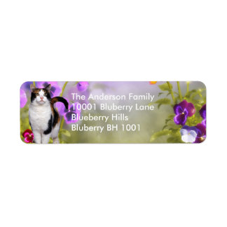Étiquette Adresse de Retour Chat & Fleurs
