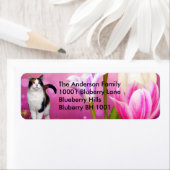Étiquette Adresse de Retour Chat & Fleurs (En situation)