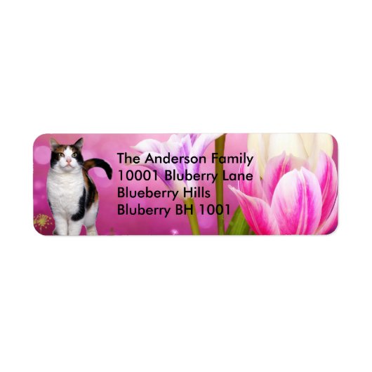 Étiquette Adresse de Retour Chat & Fleurs (Devant)