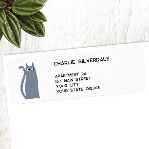 Étiquette Adresse de Retour Chat Gris Bleu