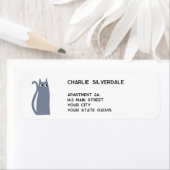 Étiquette Adresse de Retour Chat Gris Bleu (En situation)