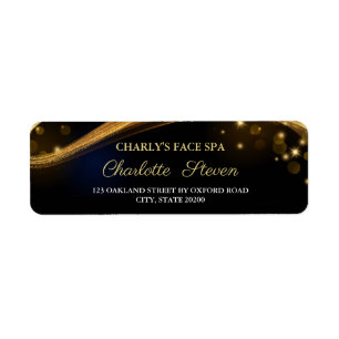 Étiquette Adresse de retour Chic Blue Black and Gold Sparkle