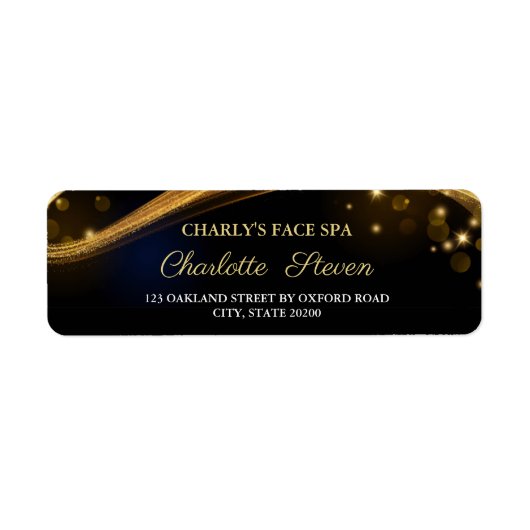 Étiquette Adresse de retour Chic Blue Black and Gold Sparkle (Devant)