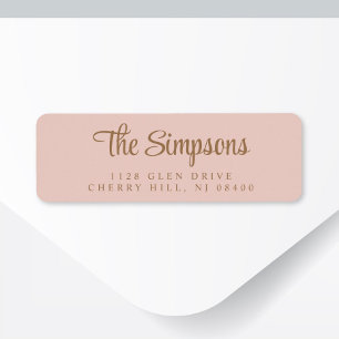 Étiquette Adresse de retour Chic Blush Pink Gold Script