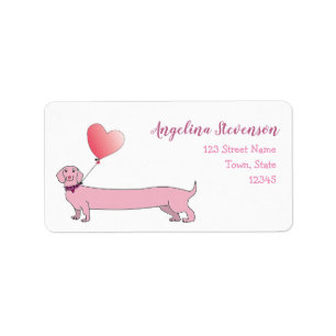 Étiquette Adresse de Retour Chien Teckel Rose