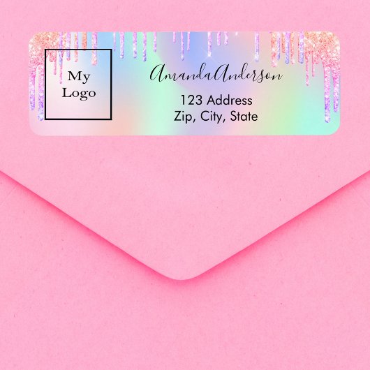 Étiquette Adresse de retour d'affaires des gouttes holograph