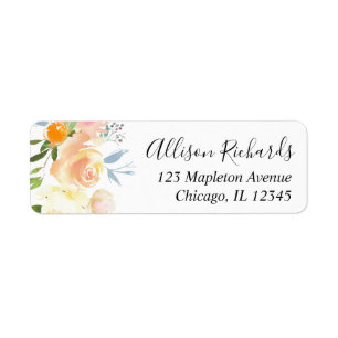 Étiquette Adresse de retour d'aquarelle florale bleue de
