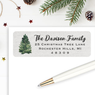 Étiquette Adresse de retour d'arbre de Noël aquarelle