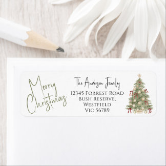 Étiquette Adresse de retour d'arbre de Noël joyeux aquarelle