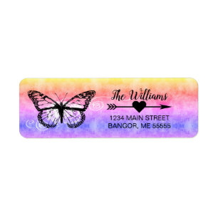 Étiquette Adresse de retour d'arc-en-ciel de papillon de