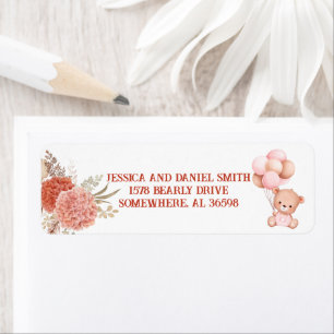 Étiquette Adresse de retour de Baby shower d'ours blanc et r