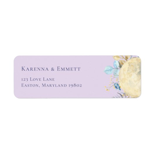 Étiquette Adresse de retour de Baby Shower Violet Lune Capri (Devant)