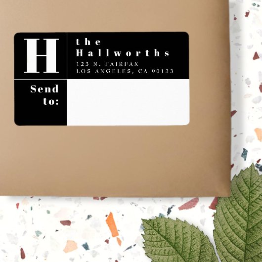 Étiquette Adresse de retour de bloc en noir et blanc moderne