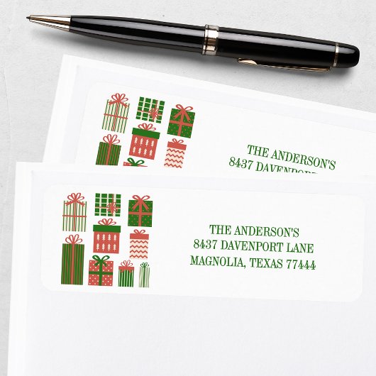 Étiquette Adresse de Retour de Cadeau de Noël Rouge Vert Mod
