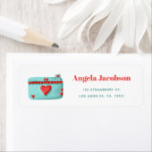 Étiquette Adresse de retour de caméra turquoise rouge (En situation)