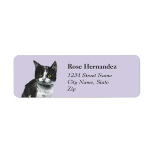 Étiquette Adresse de retour de chat noir et blanc de Kitty