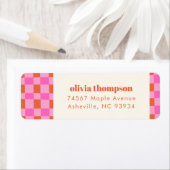 Étiquette Adresse de retour de Checker Abstrait Pink Orange  (En situation)