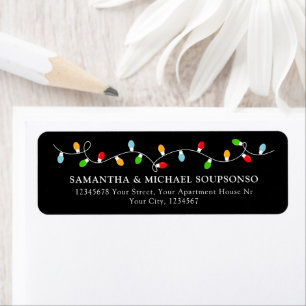 Étiquette Adresse de retour de contact de Noël noir minimali