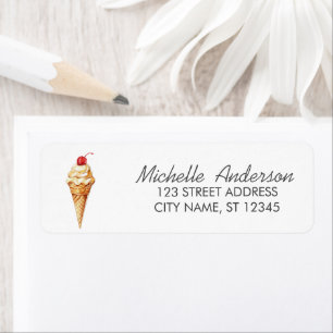 Étiquette Adresse de Retour de Crème Glacée Aquarelle Été Te