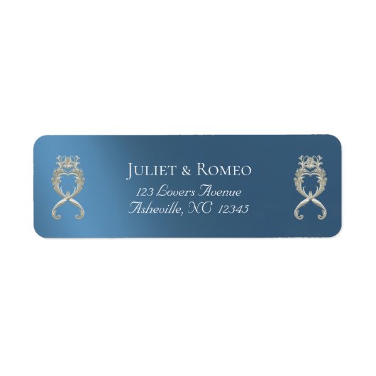 Étiquette Adresse de Retour de Design Baroque - Bleu (Devant)