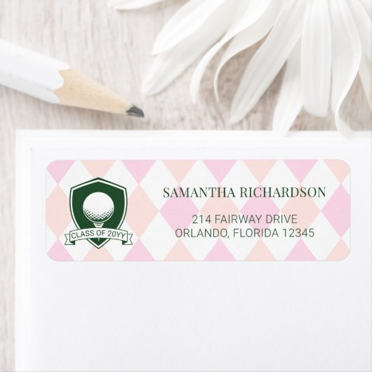 Étiquette Adresse de Retour de Diplôme de Golf Vert Rose Mod (En situation)